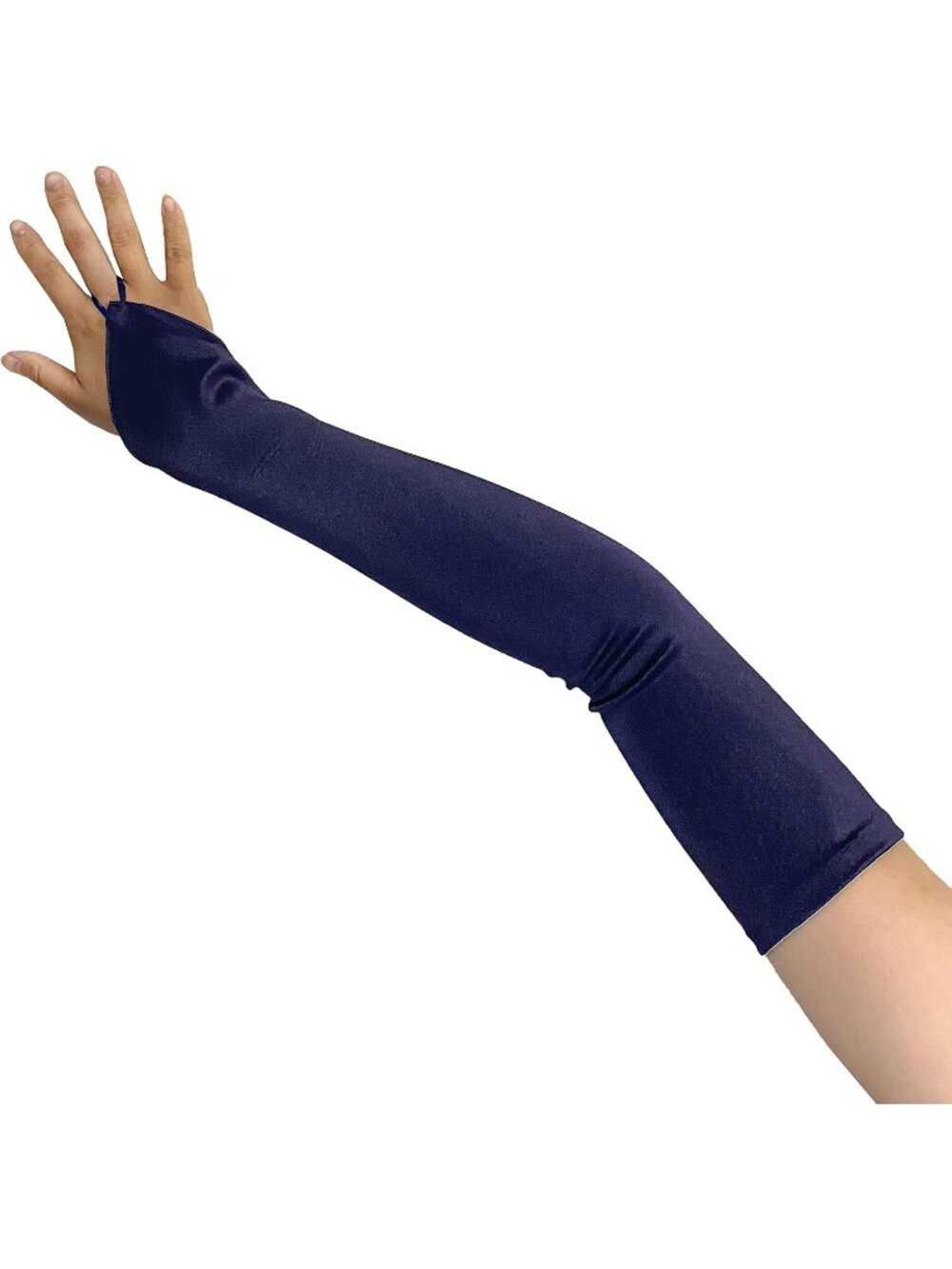 Women's Navy Blue Over The Elbow Fingerless 23" Long Bridal Long Satin Gloves